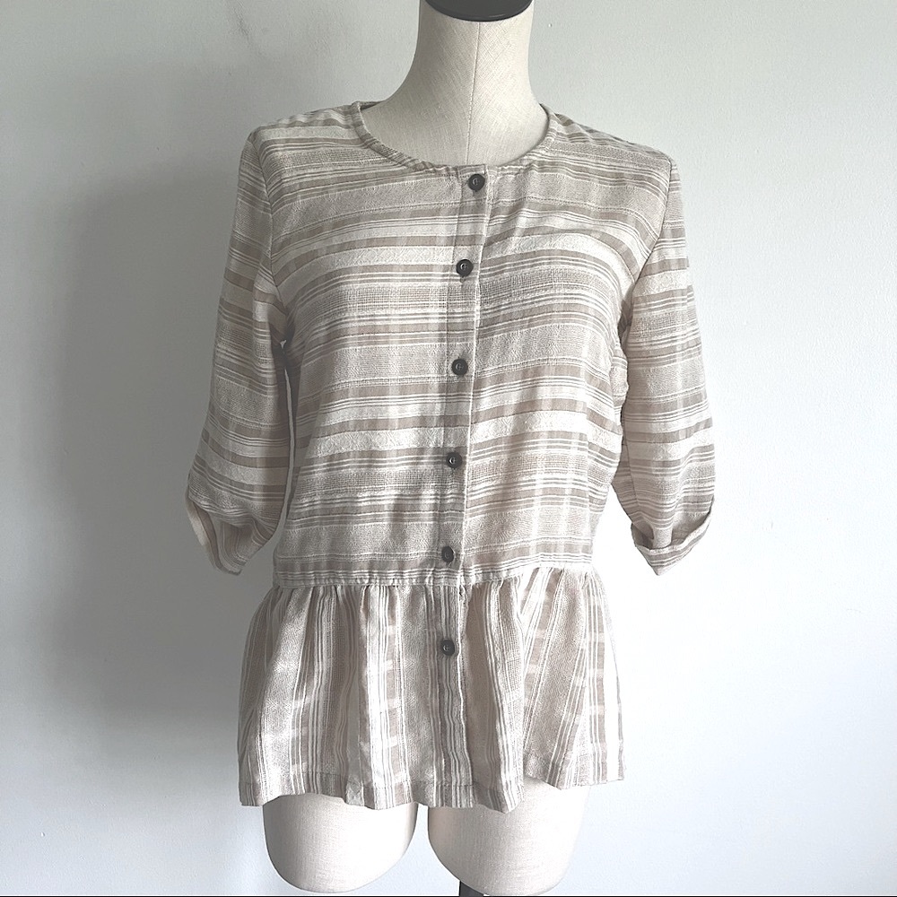 Simply Noelle Peplum Striped Top Neutral Cream Tunic 8-10